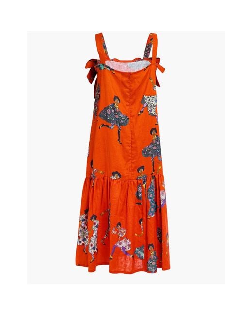 A.nty Story Orange Statement Bow Midi Dress