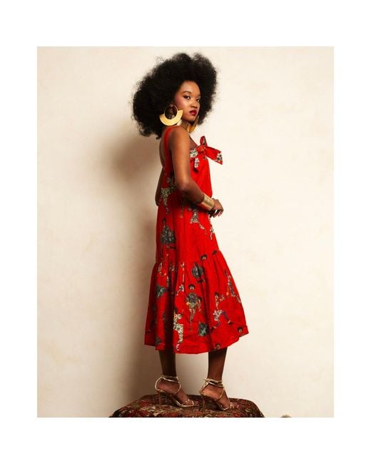 A.nty Story Orange Statement Bow Midi Dress