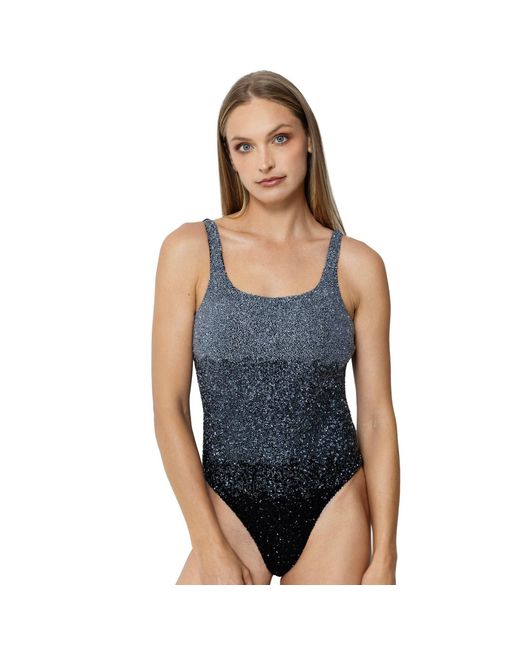 Self-Adore Blue Ombre Hand-Beaded Embellished One-Piece Swimsuit