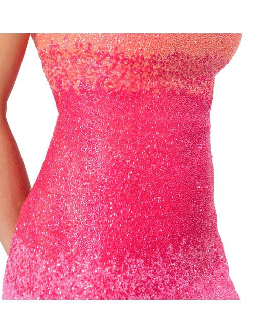 Self-Adore Pink Ombre Hand-Beaded Embellished Mini Dress