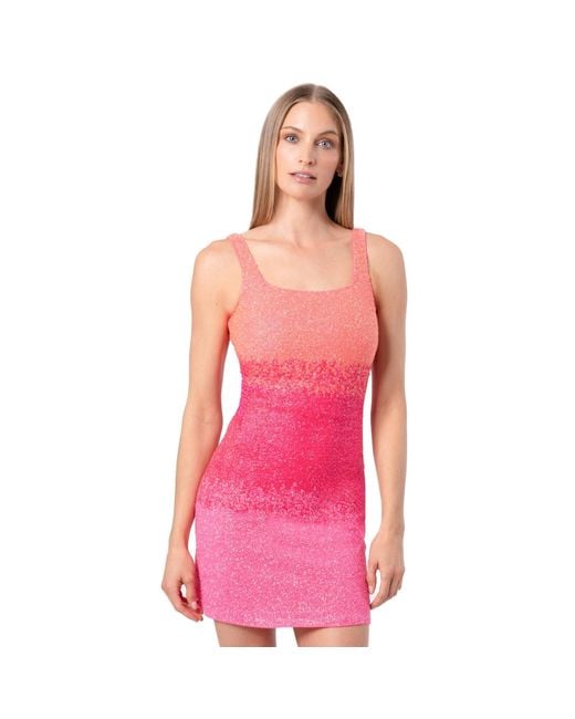 Self-Adore Pink Ombre Hand-Beaded Embellished Mini Dress