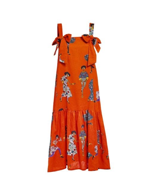 A.nty Story Orange Statement Bow Midi Dress