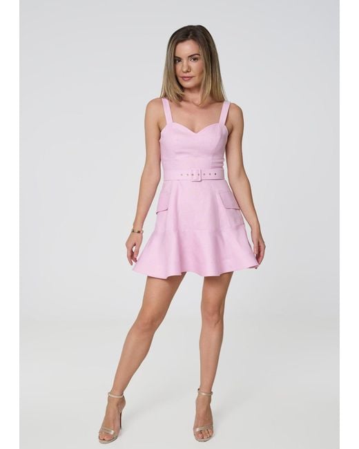 GIORGIA LUCASI Purple Linen Mini Dress With Ruffle Hem