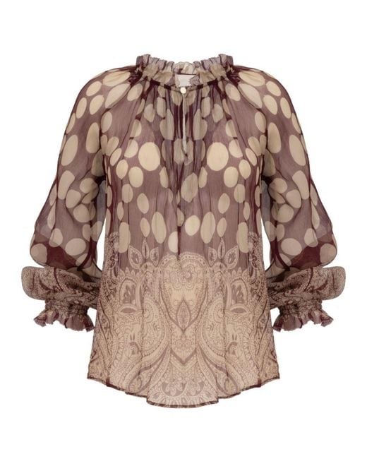 Georgette Brown Polka Dot Paisley Blouse
