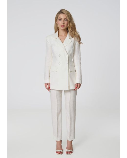 GIORGIA LUCASI White Ivory Linen Tailored Suit With Cut-Out Back