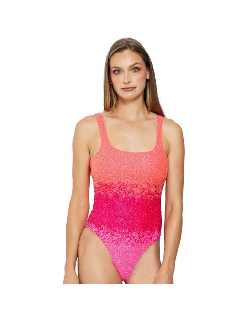 Self-Adore Pink Ombre Hand-Beaded Embellished One-Piece Swimsuit