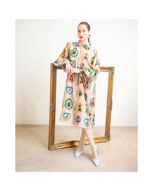 A.nty Story Blue Collared Balloon Sleeve Midi Dress