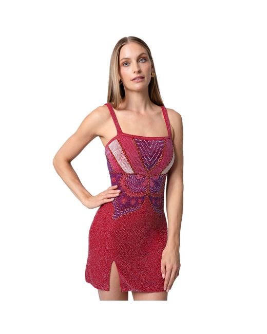 Self-Adore Red Butterfly Hand-Beaded Embellished Mini Dress