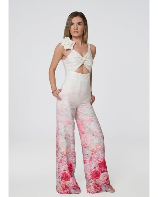 GIORGIA LUCASI Purple Floral Linen Wide-Leg Jumpsuit