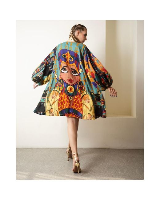 A.nty Story Blue A-Line Balloon Sleeve Ladia Dress