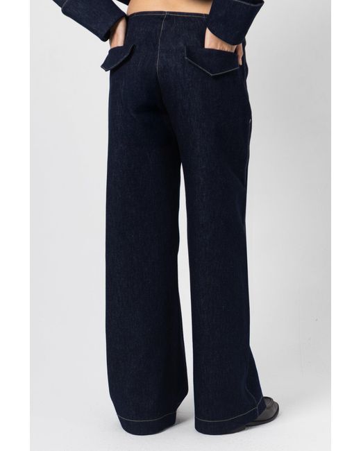 FARAH SEIF Blue Solin Straight Denim Pants
