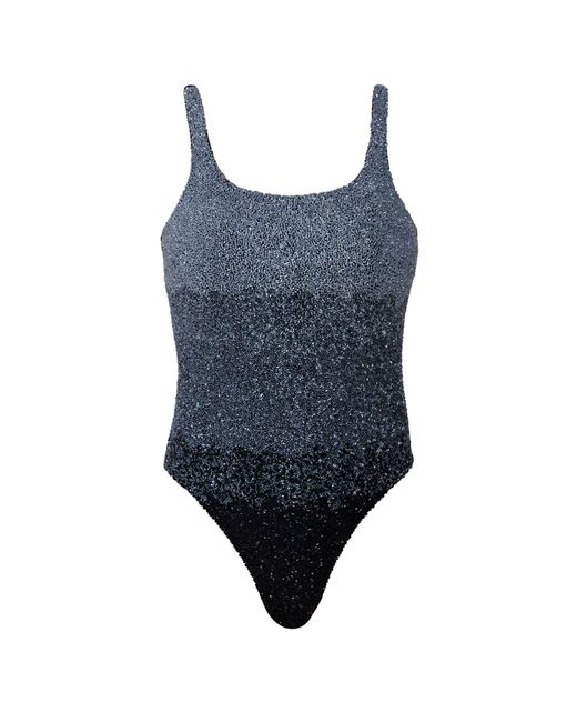 Self-Adore Blue Ombre Hand-Beaded Embellished One-Piece Swimsuit