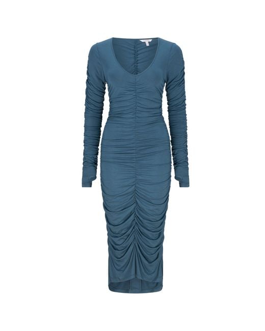 LIZ SKORSIS Blue Viva Scoop Neck Ruched Dress