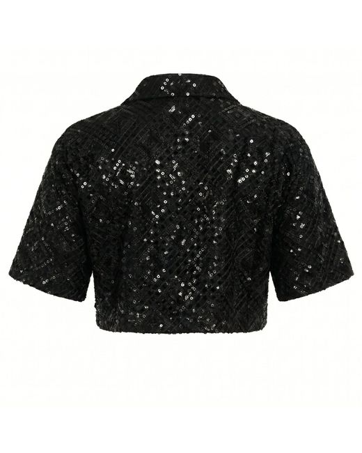 International Appeal Black Sequin Co-Ord Crop Shirt