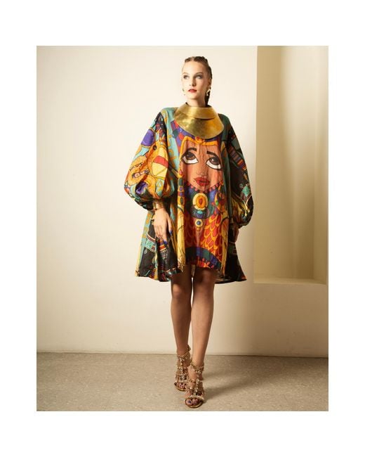 A.nty Story Blue A-Line Balloon Sleeve Ladia Dress