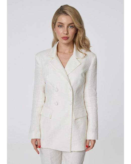 GIORGIA LUCASI White Ivory Linen Tailored Suit With Cut-Out Back