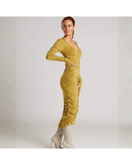 LIZ SKORSIS Multicolor Viva Scoop Neck Ruched Dress