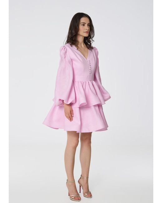 GIORGIA LUCASI Pink Blush Linen A-Line Dress