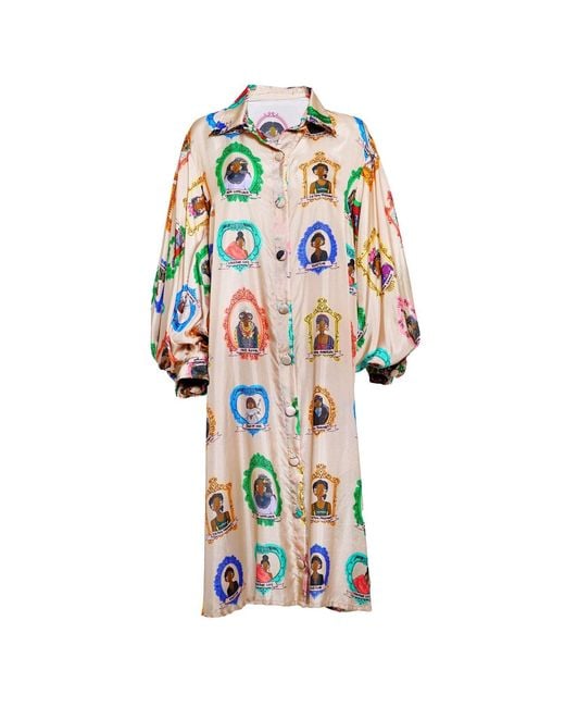 A.nty Story Blue Collared Balloon Sleeve Midi Dress