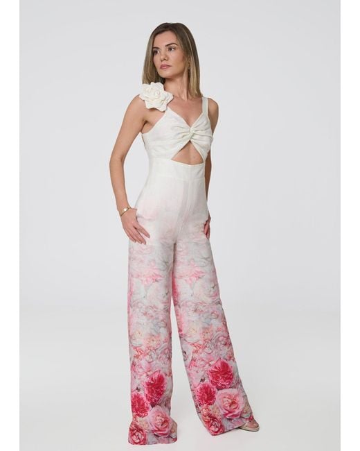 GIORGIA LUCASI Purple Floral Linen Wide-Leg Jumpsuit