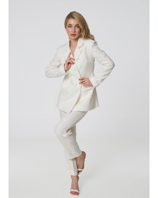 GIORGIA LUCASI White Ivory Linen Tailored Suit With Cut-Out Back