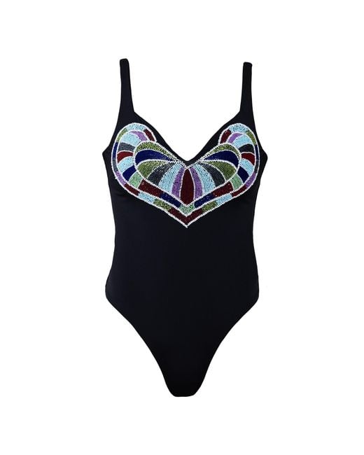 Self-Adore Black Amor Hand-Beaded Embellished One-Piece Swimsuit