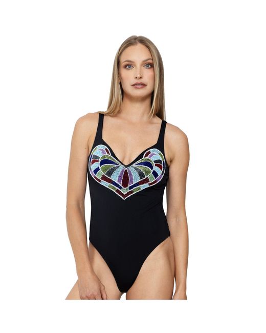 Self-Adore Black Amor Hand-Beaded Embellished One-Piece Swimsuit