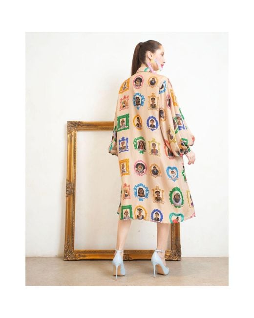 A.nty Story Blue Collared Balloon Sleeve Midi Dress