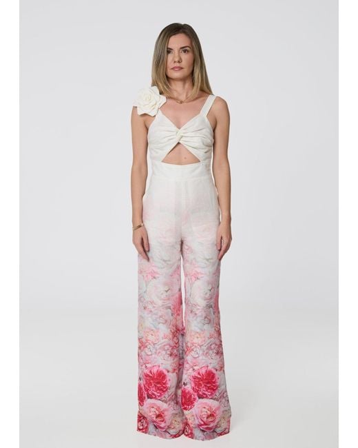 GIORGIA LUCASI Purple Floral Linen Wide-Leg Jumpsuit