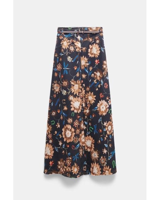 Dorothee Schumacher Multicolor Printed Linen Skirt With Removable Leather Tie Belt