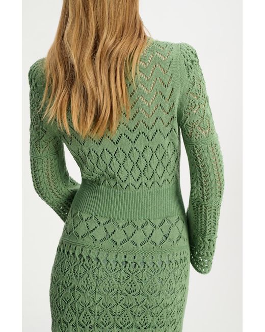 Dorothee Schumacher Green Open Knit Dress With Mixed Pointelle Patterning