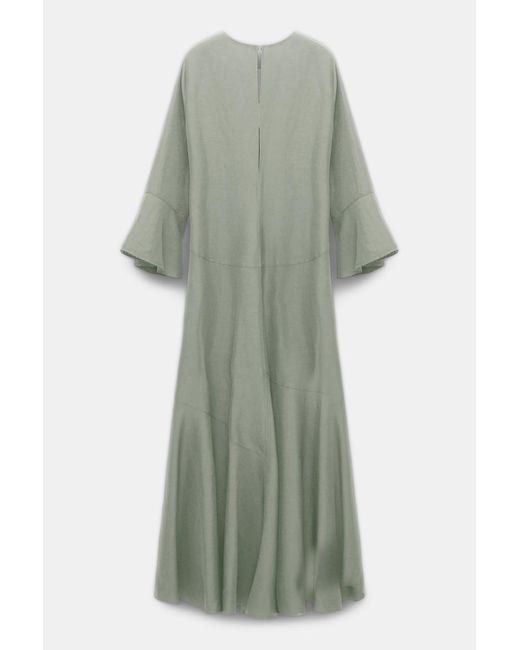 Dorothee Schumacher Green Kleid aus Leinenmix mit tiefem V-Ausschnitt und Volants