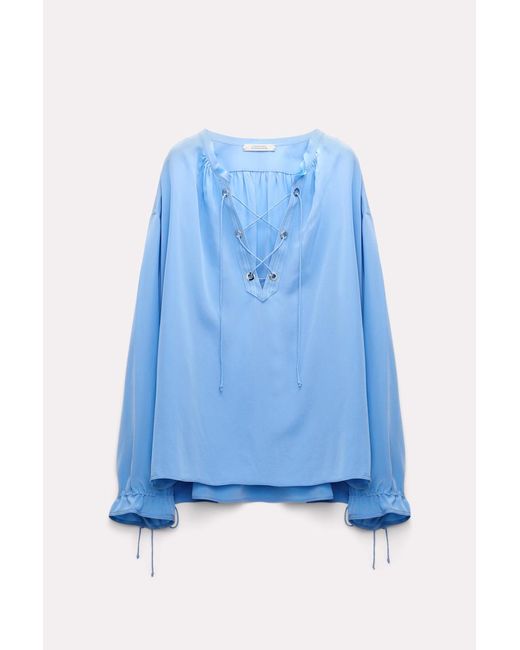 Dorothee Schumacher Blue Silk Blouse With Laced Neckline