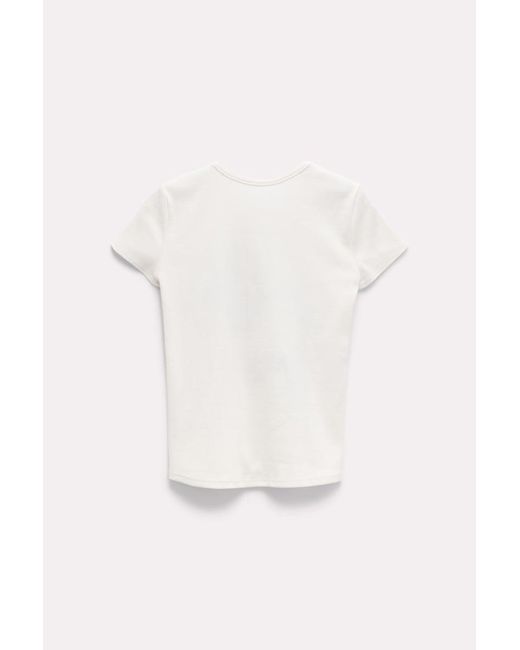 Dorothee Schumacher White Fine Rib Stretch Cotton T-shirt With Floral Embroidery
