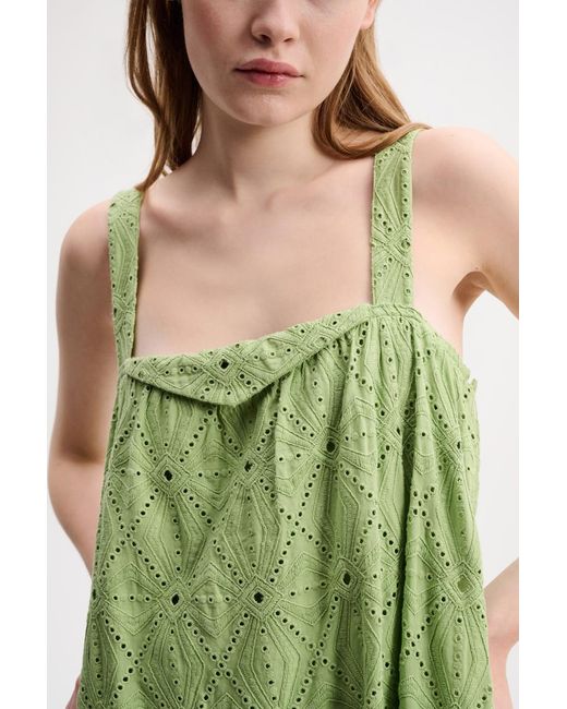 Dorothee Schumacher Green Square Neck Dress In Cotton Broderie Anglaise