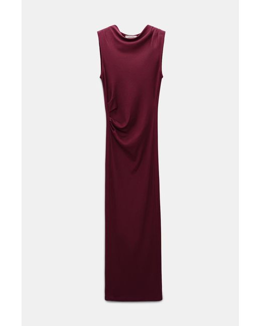 Dorothee Schumacher Purple Fine Rib Cotton Draped Midi Dress