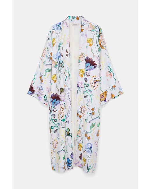 Dorothee Schumacher White Kaftan Mantel aus Leinen mit Signature-Print