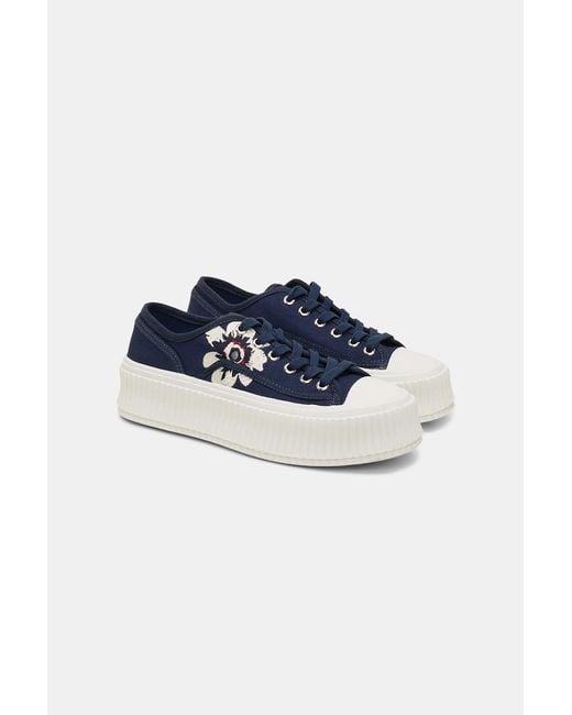 Dorothee Schumacher Blue Cotton Canvas Platform Sneakers With Flower Embroidery