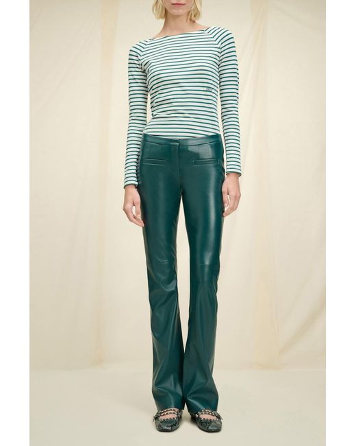 Dorothee Schumacher Blue Embroidered Striped Top With A Bateau Neckline
