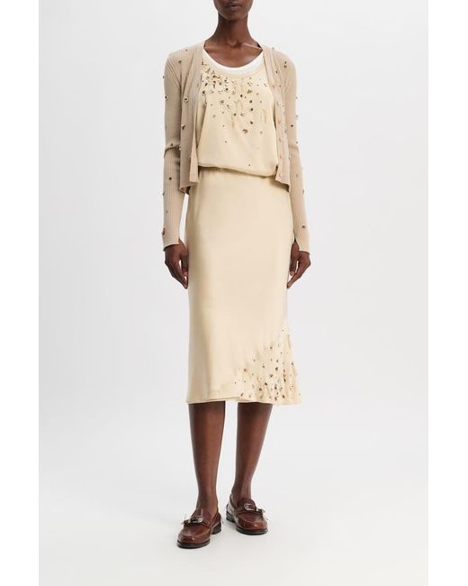 Dorothee Schumacher White Hand-embellished Satin-silk Skirt