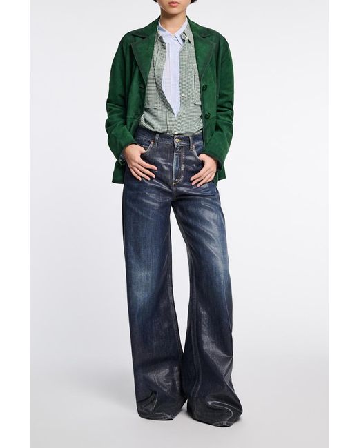Dorothee Schumacher Green Gingham Print Silk-Viscose Blouse With Epaulettes