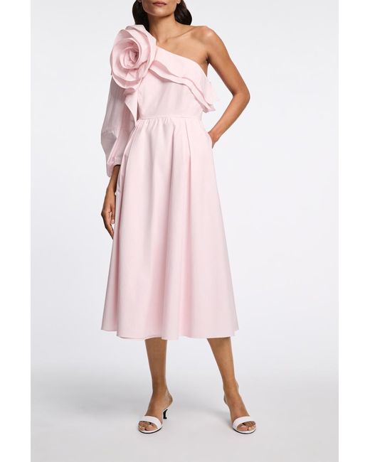 Dorothee Schumacher Pink Asymmetrisches Midi-Kleid mit Maxi-Blumenbrosche