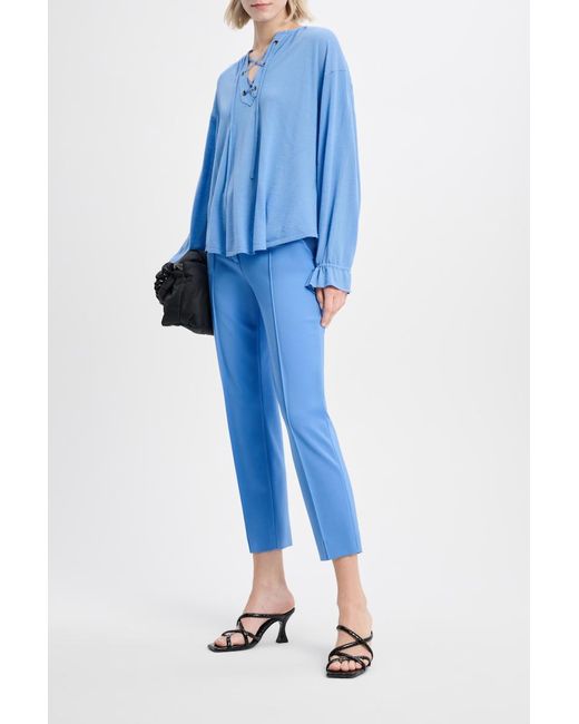 Dorothee Schumacher Blue Laced Pullover With Details In Silk-crêpe De Chine