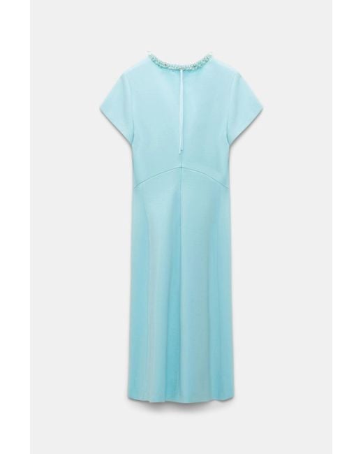 Dorothee Schumacher Blue Kleid aus Punto Milano mit besticktem V-Ausschnitt
