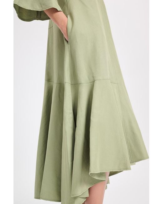 Dorothee Schumacher Green Linen Blend Maxi Dress With A V-neckline