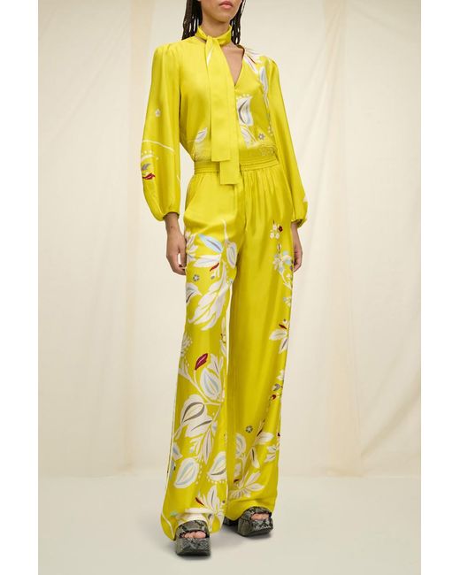 Dorothee Schumacher Yellow Floral Blouse With Shawl Detail