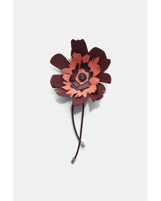 Dorothee Schumacher Red Woven Leather Brooch With Leather Flower