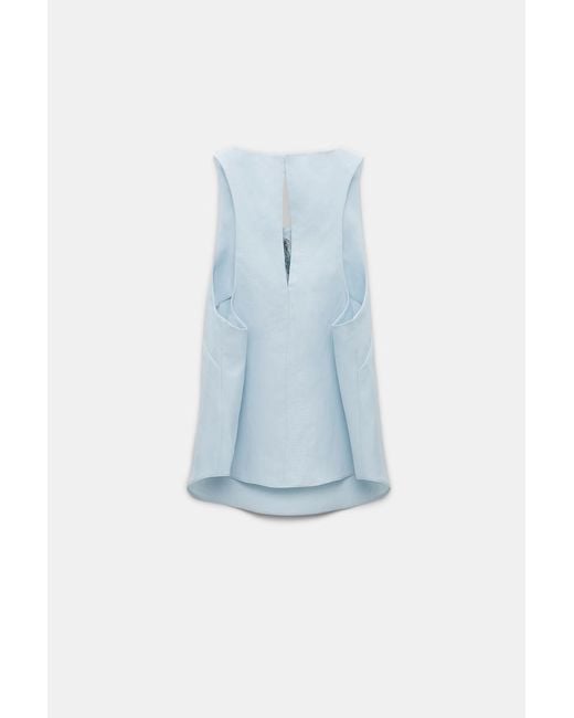 Dorothee Schumacher Blue Linen Blend Shell With Embroidered Cutout