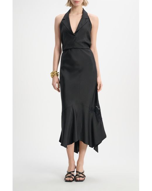 Dorothee Schumacher Black Silk Twill Lingerie Skirt With An Asymmetric Lace Insert