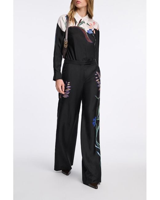 Dorothee Schumacher Black Silk Twill Blouse With Placement Print